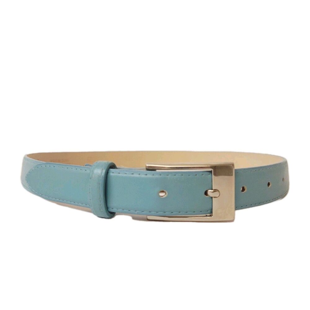 Vintage Avignon Light Blue Genuine Leather Belt Made in USA Size L Silver Buckle